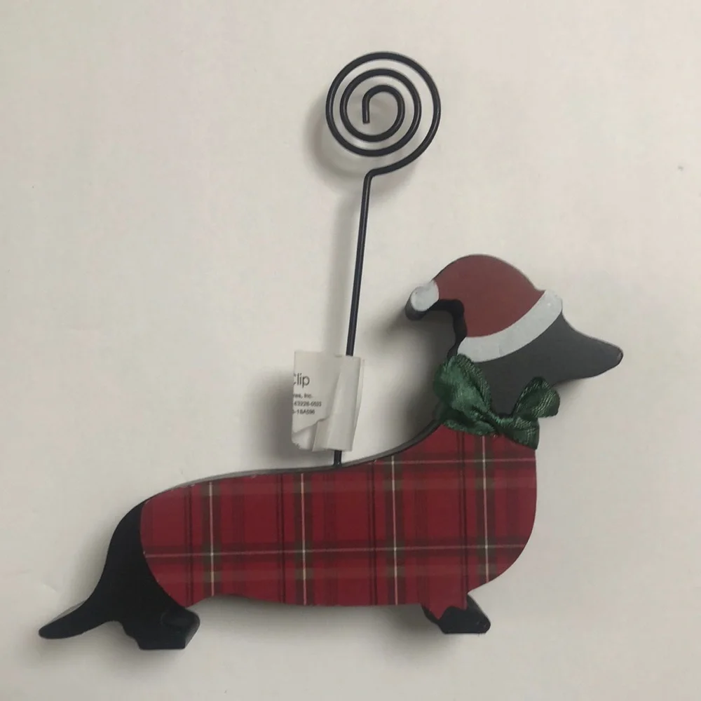 Wood Black Dachshund Dog Santa Hat Red Plaid Sweater Clip Photo Holder N…‎